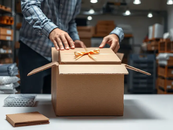礼品包装加固过程，使用缓冲材料保护