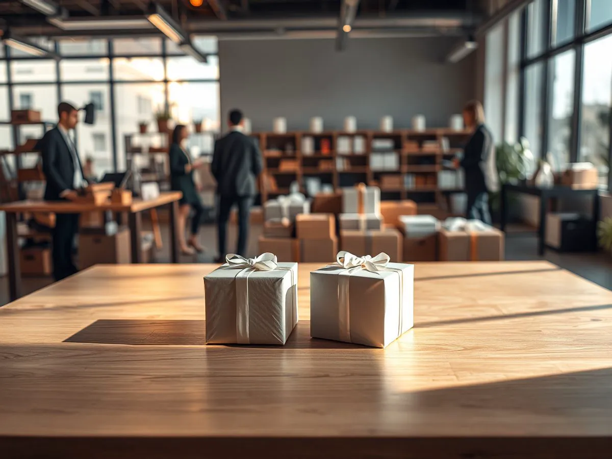 准英开业庆典礼品展示，创意礼盒与植物盆栽组合